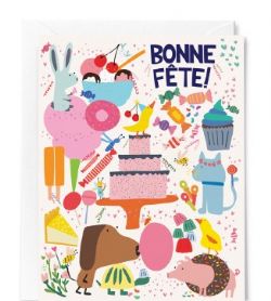 CARTE D'ANNIVERSAIRE - BONNE FÊTE! - FÊTE SUCRÉE ET JOYEUX ANIMAUX